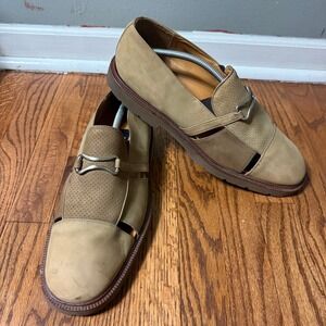 Avventura Mens 13 Fisherman Loafers Tan Nubuck Leather Sandals Made in Spain